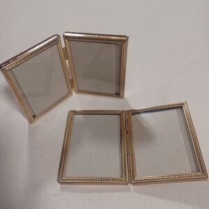 Vintage Folding Hinge Golden Metal Picture Frames 3x2 Ornate Regal Shabby Chic